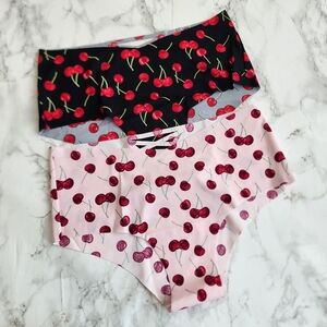 2 Victoria's Secret No-Show Cheeky Pink Black Hope Cherry